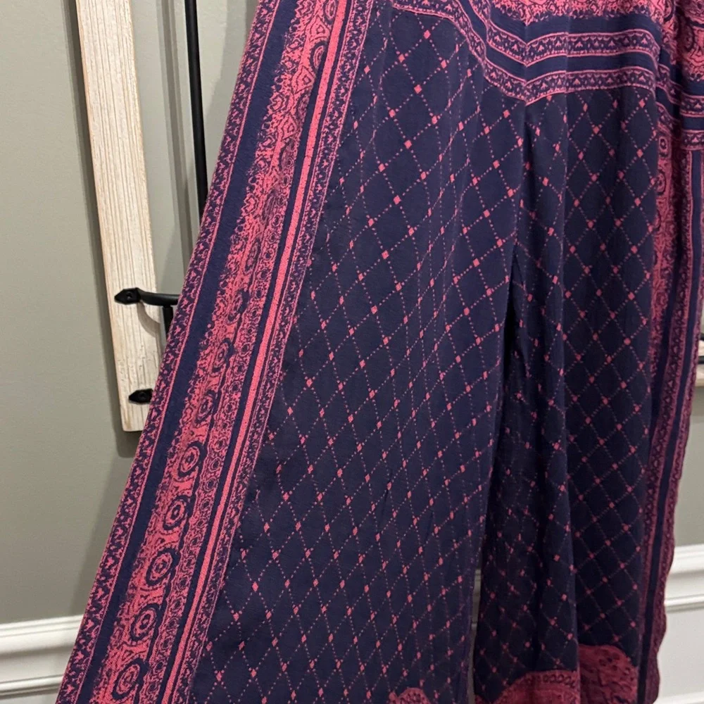 Free People Navy and Raspberry Patterned pants L - Picture 5 of 11